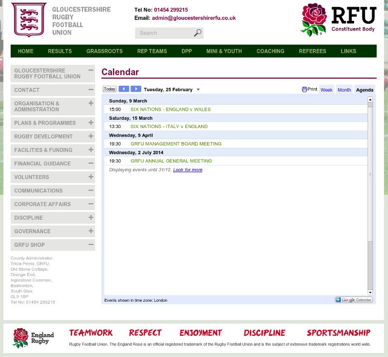 Gloucestershire rugby football club events calendar